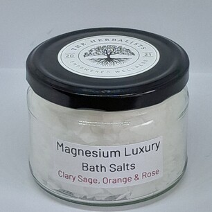 Magnesium Luxury Bath Salts Clary Sage, Orange & Rose 250mls